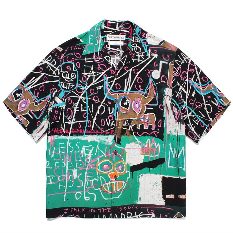 GUILTYPARTIES TIGER Shirts 23SS BASQUIAT Basquiat, Hawaiian Short Sleeve Shirt Men