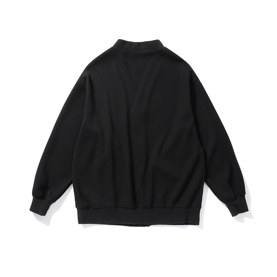 Unisex Jacket Vintage Waffle Knitted Cardigan Men Loose Top Coat