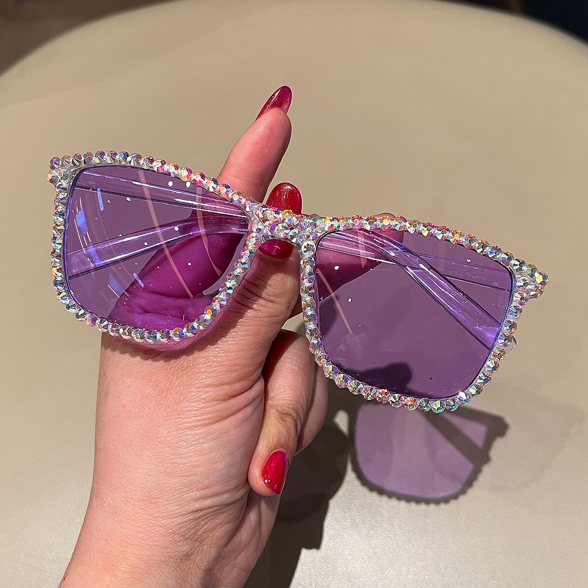 Trendy punk glasses square frame sparkling diamond