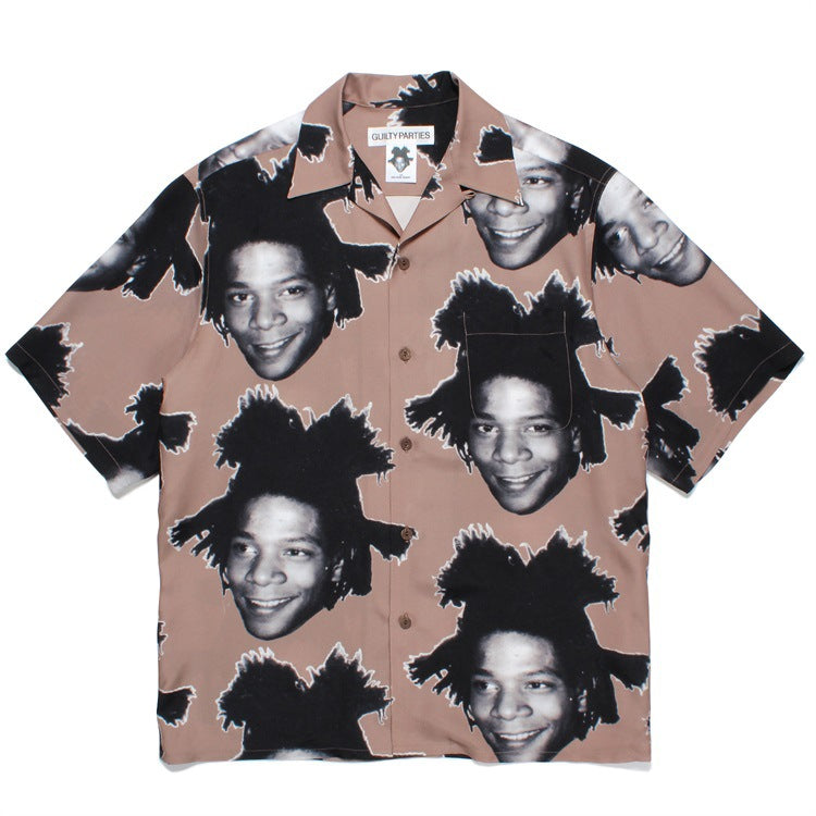 GUILTYPARTIES TIGER Shirts 23ss BASQUIAT Basquiat avatar Hawaiian short-sleeved shirt