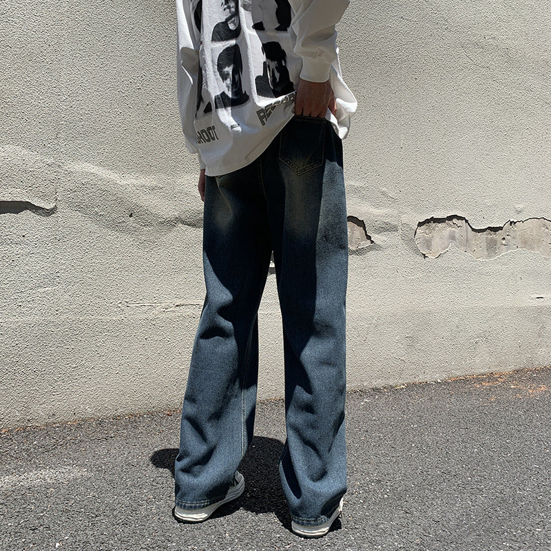Men Jeans Retro Loose Straight-Leg Wide-Leg Pants