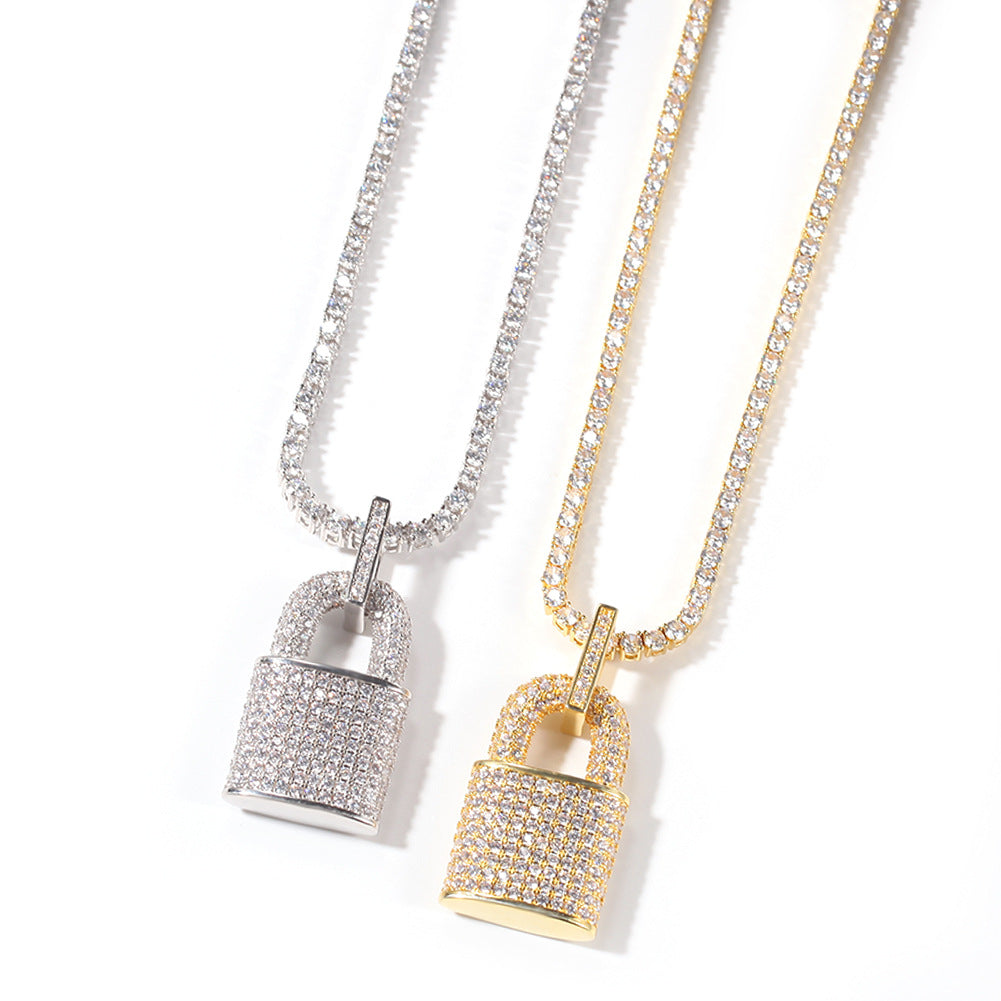 Jewelry Zircon Lock Pendant Necklace Clavicle Chain Spectrum Jesus Pieces