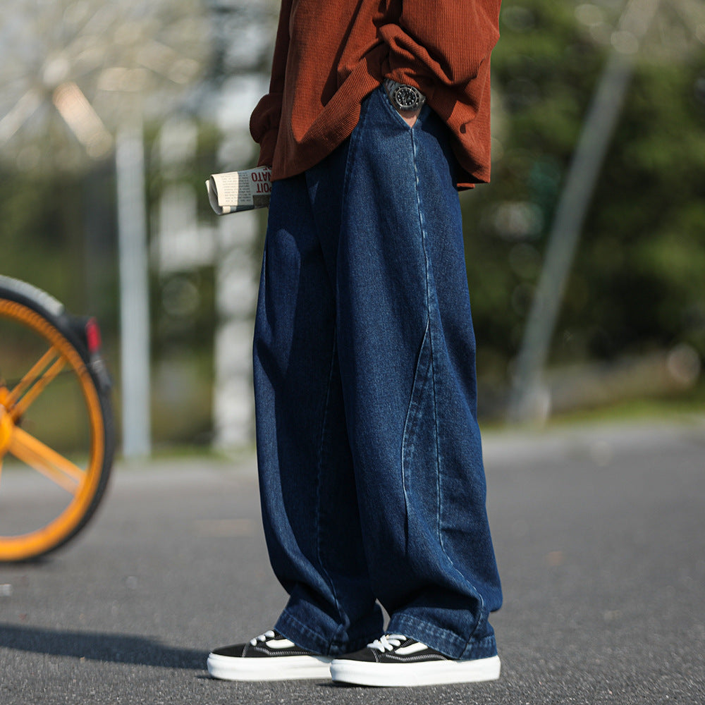 Men Jeans Retro Loose Straight Wide-Leg Pants Oversize Overalls