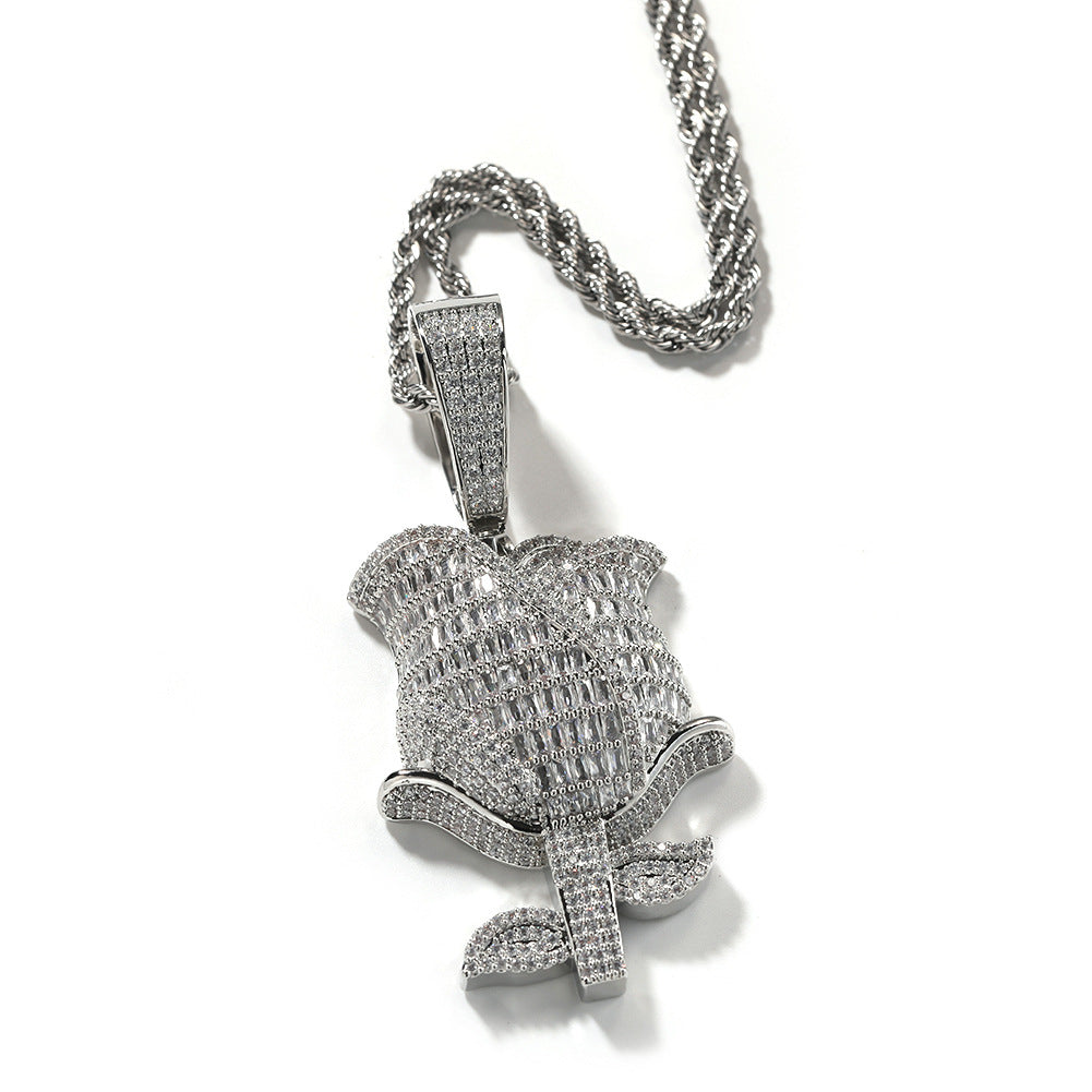Jewelry Rose Pendant Vintage Hip Hop Copper Microencrusted Zircon Spectrum St. Valentine's