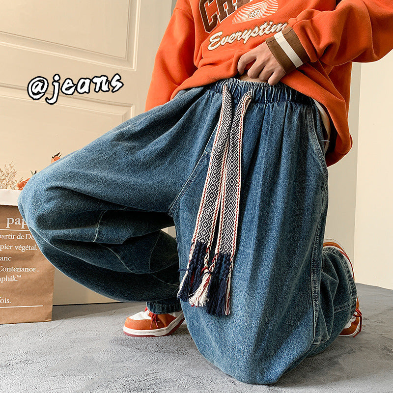 Men Jeans Worn Jeans Men Autumn and Winter Loose plus Size Wide Straight Wide Leg Casual Trousers
