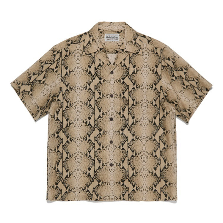 GUILTYPARTIES TIGER Shirts PYTHON OPEN COLLAR SHIRT Snake print short-sleeved shirt men