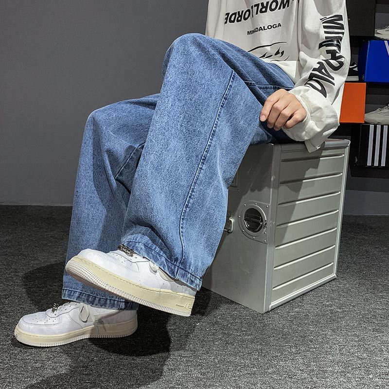 Men Jeans Vintage Jeans Straight-Leg Pants Loose Spring-Autumn Wide-Leg Pants