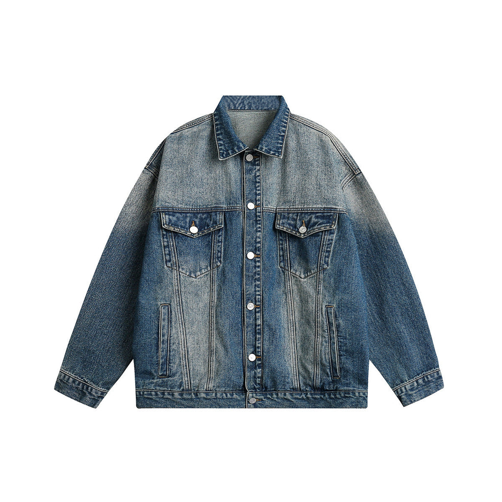 Unisex Jacket Vintage Worn Looking Washed-out Denim Jacket Loose Denim Jacket