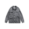 Unisex Jacket Retro Washed Denim Jacket Lapel Loose Pockets Overalls