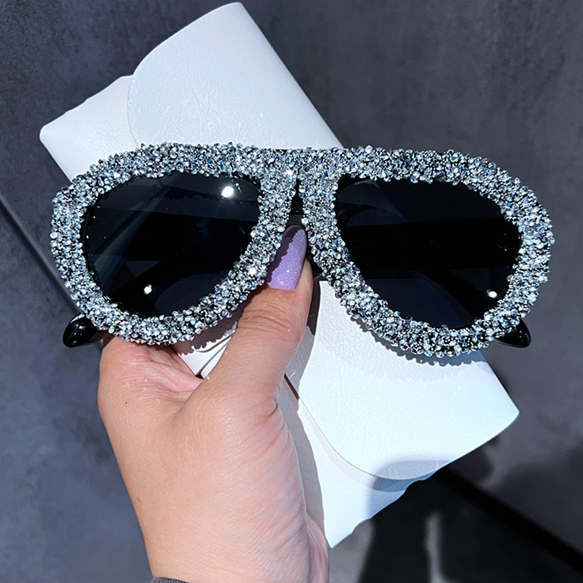 Trendy punk glasses retro full diamond anti-uv