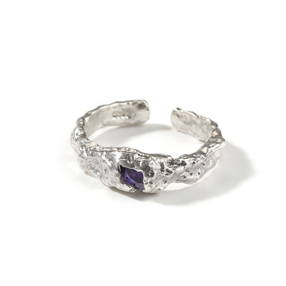 Rings Hip Hop Niche 925 Silver Ring Purple Zircon Spectrum
