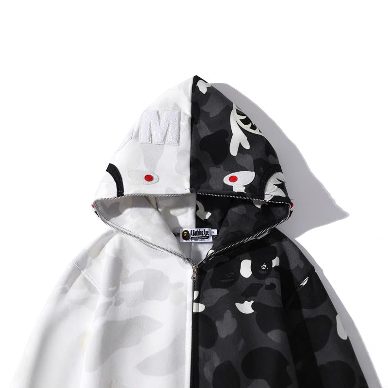 Bathing Ape Hoodie shark head black and white luminous color matching sweater
