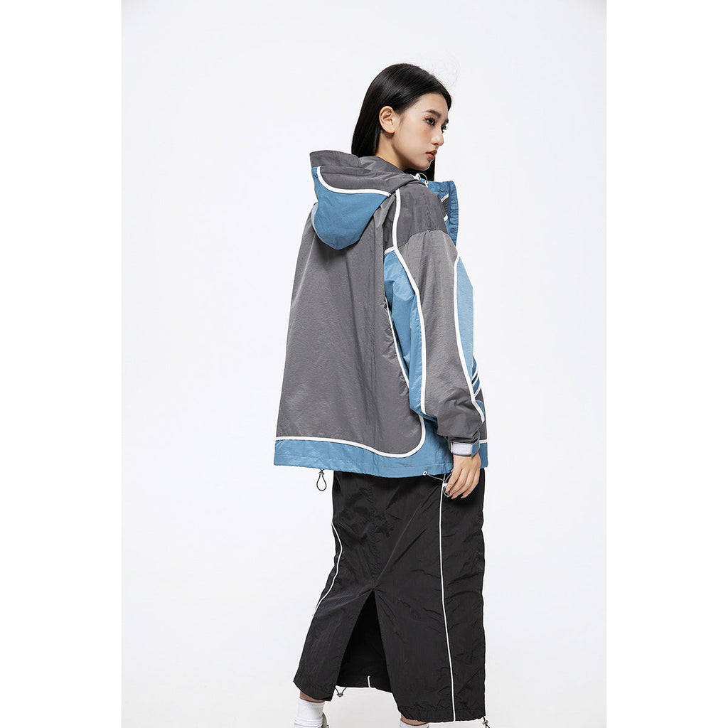 Unisex Jacket Retro Patchwork Contrast Color Sports Jacket