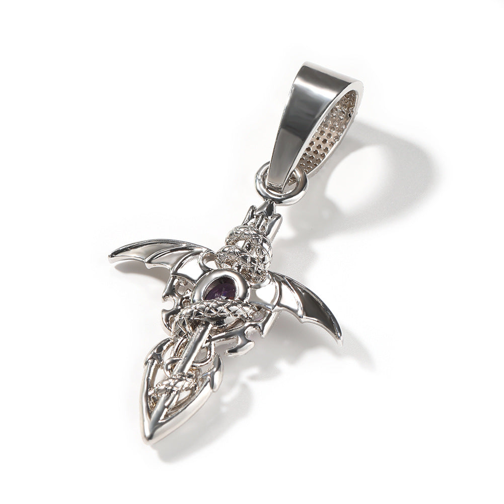 Jewelry Devil's Sword Wings Cross Pendant Copper Zircon Armament St. Valentine's Royalty