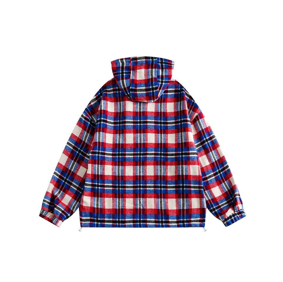 Unisex Jacket Vintage Casual Jacket Men's and Women's Couple Hooded Plaid Jacket