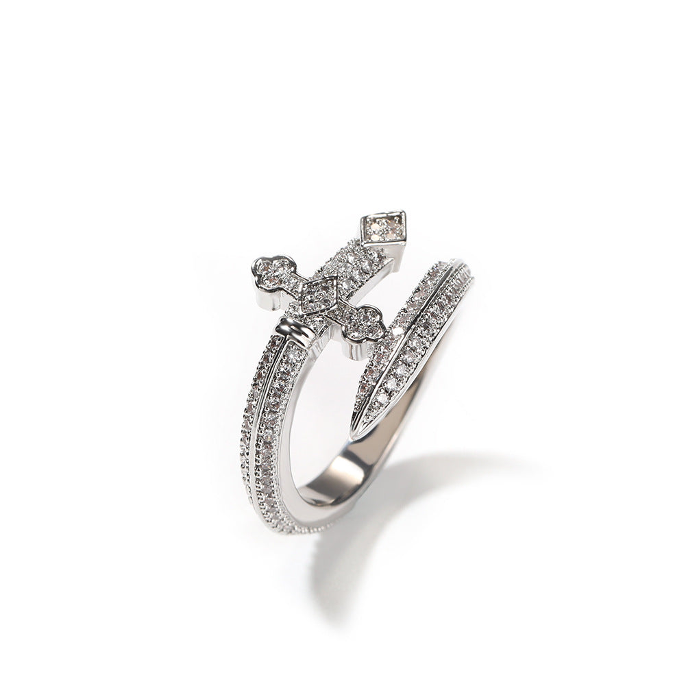 Rings Hip Hop Microencrusted Zircon Sword of Justice Vintage Ring Armament Spectrum