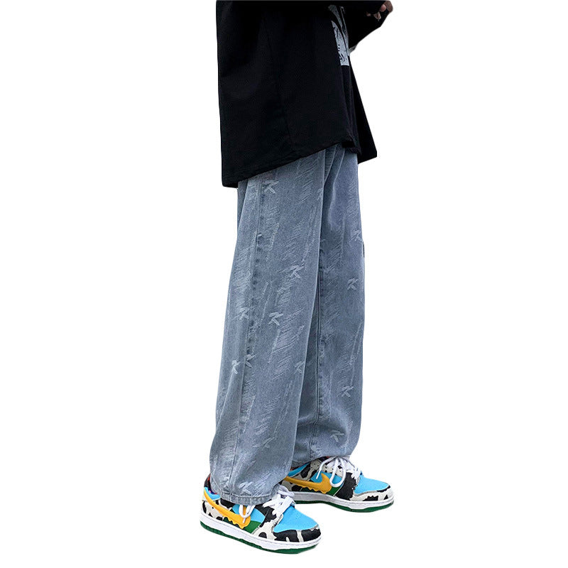 Men Jeans Autumn Leisure Straight-Leg Pants Retro Trousers