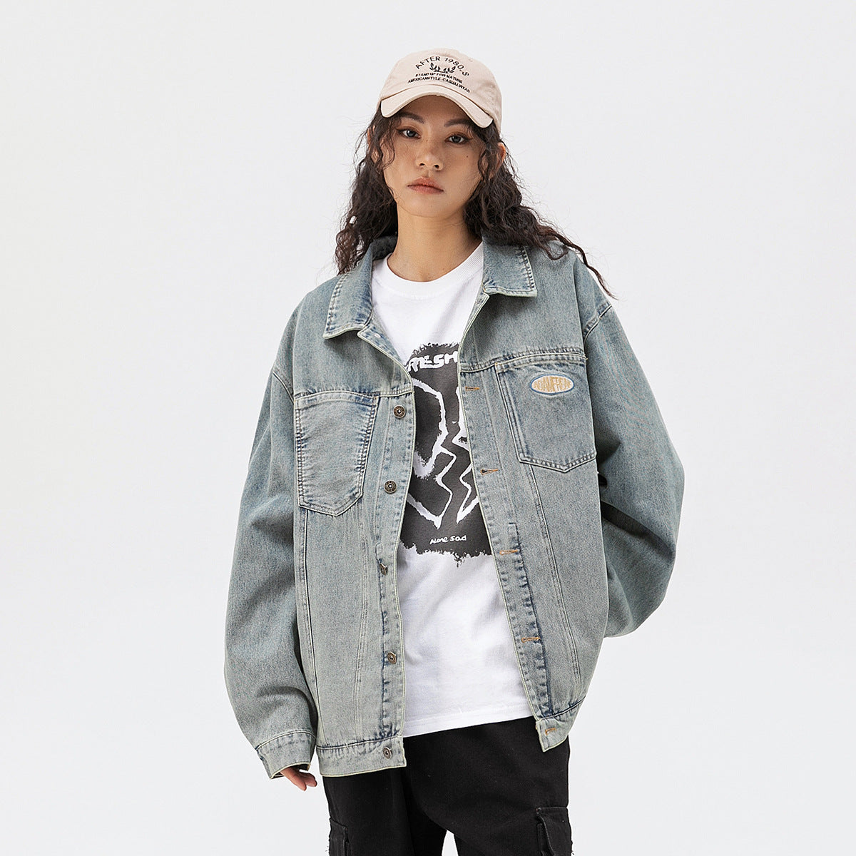 Unisex Jacket Denim Jacket Men and Women Couple Jacket Washed Top