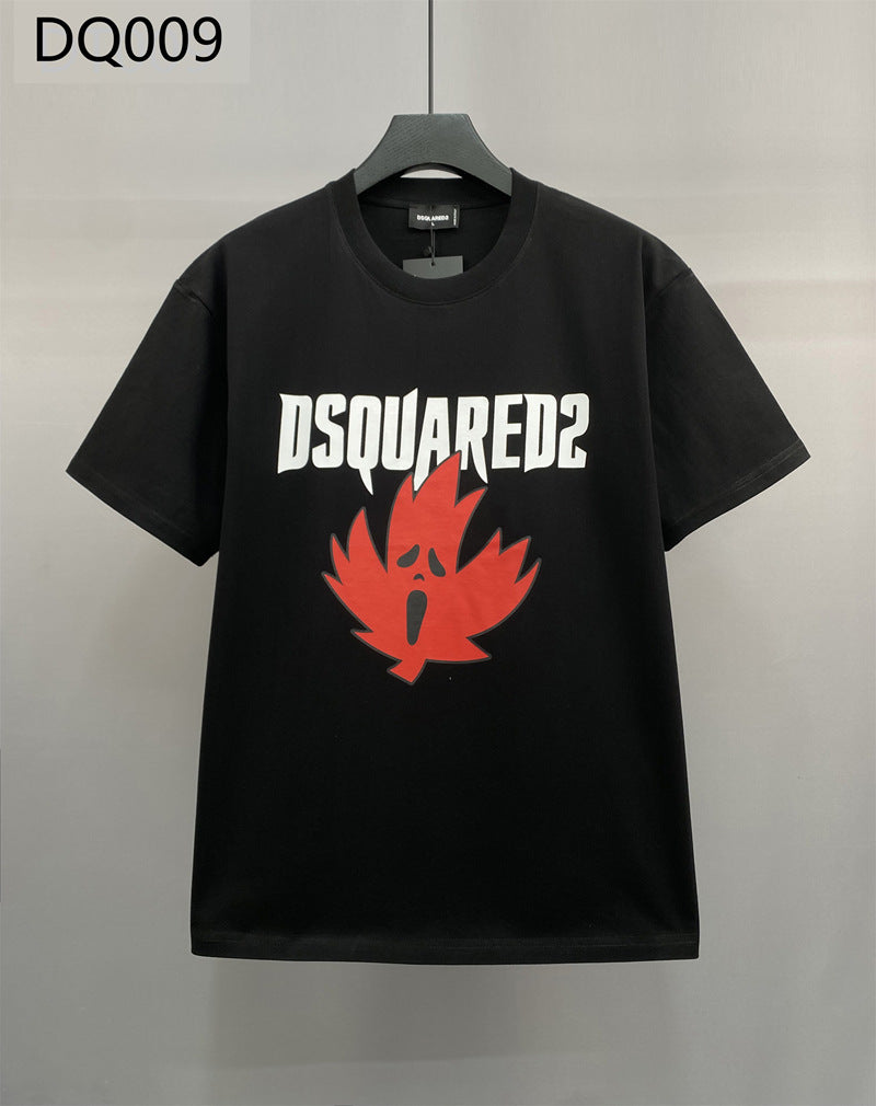 DSQ2 Maple Leaf Monogram Print Trendy Short Sleeves
