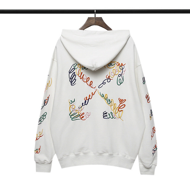 OW  hoodie creative color curved embroidered arrow hooded