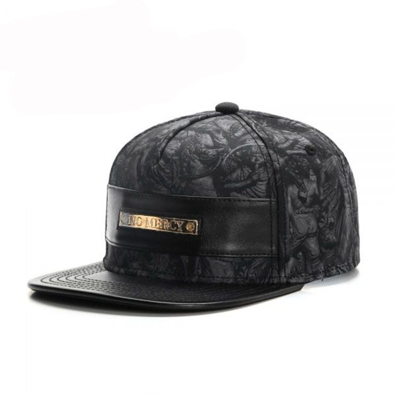 Trendy flat brimmed snapback hats metal inlay