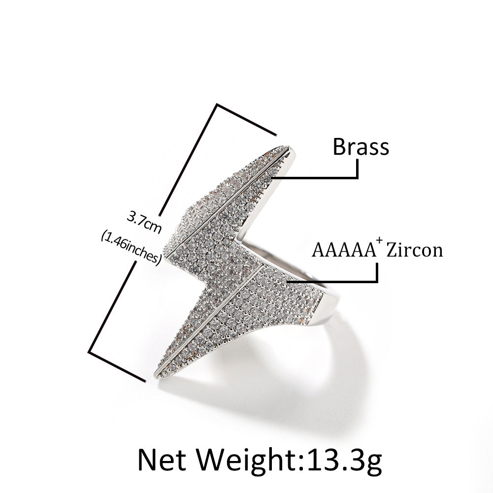 Rings Three-dimensional Lightning Ring Copper set with 5A Zircon Spectrum