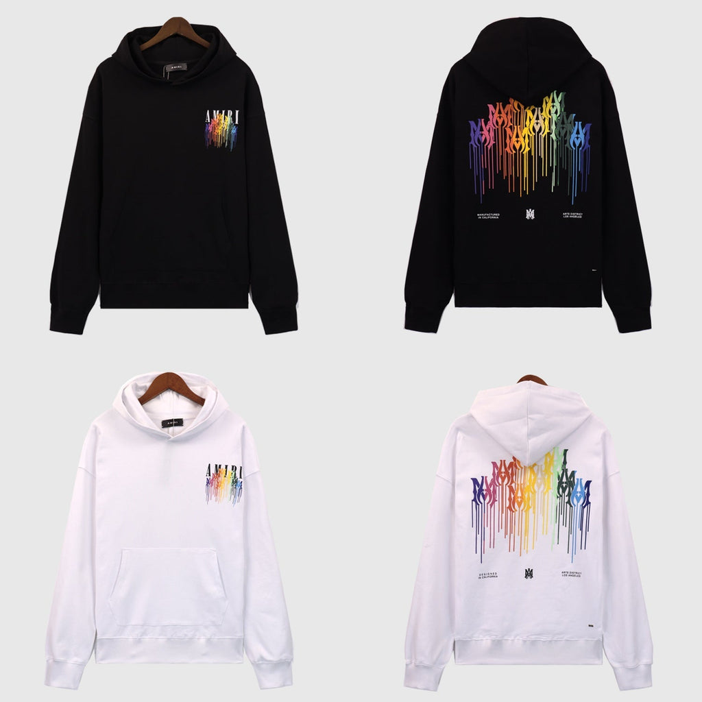 Amiri Hoodie OW Rainbow Letter Pattern Pullover Hooded Sweater