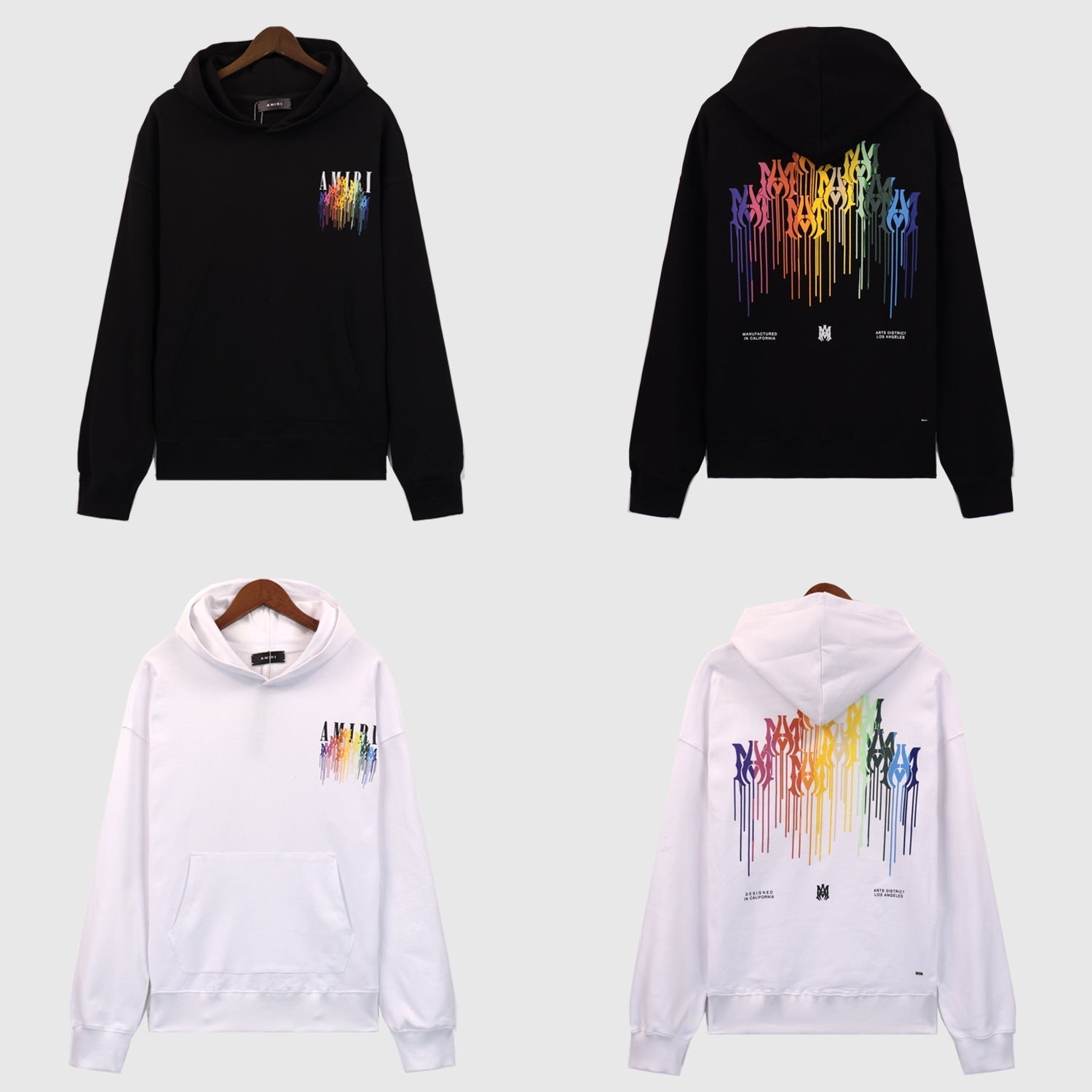 Amiri Hoodie OW Rainbow Letter Pattern Pullover Hooded Sweater