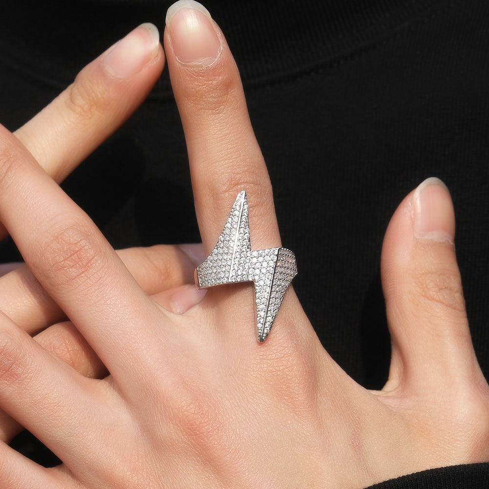 Rings Three-dimensional Lightning Ring Copper set with 5A Zircon Spectrum