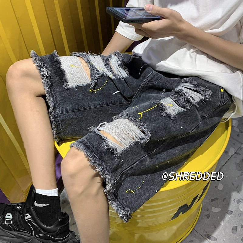 Men Jeans Ripped Denim Shorts Men's Summer Washed Loose Shorts