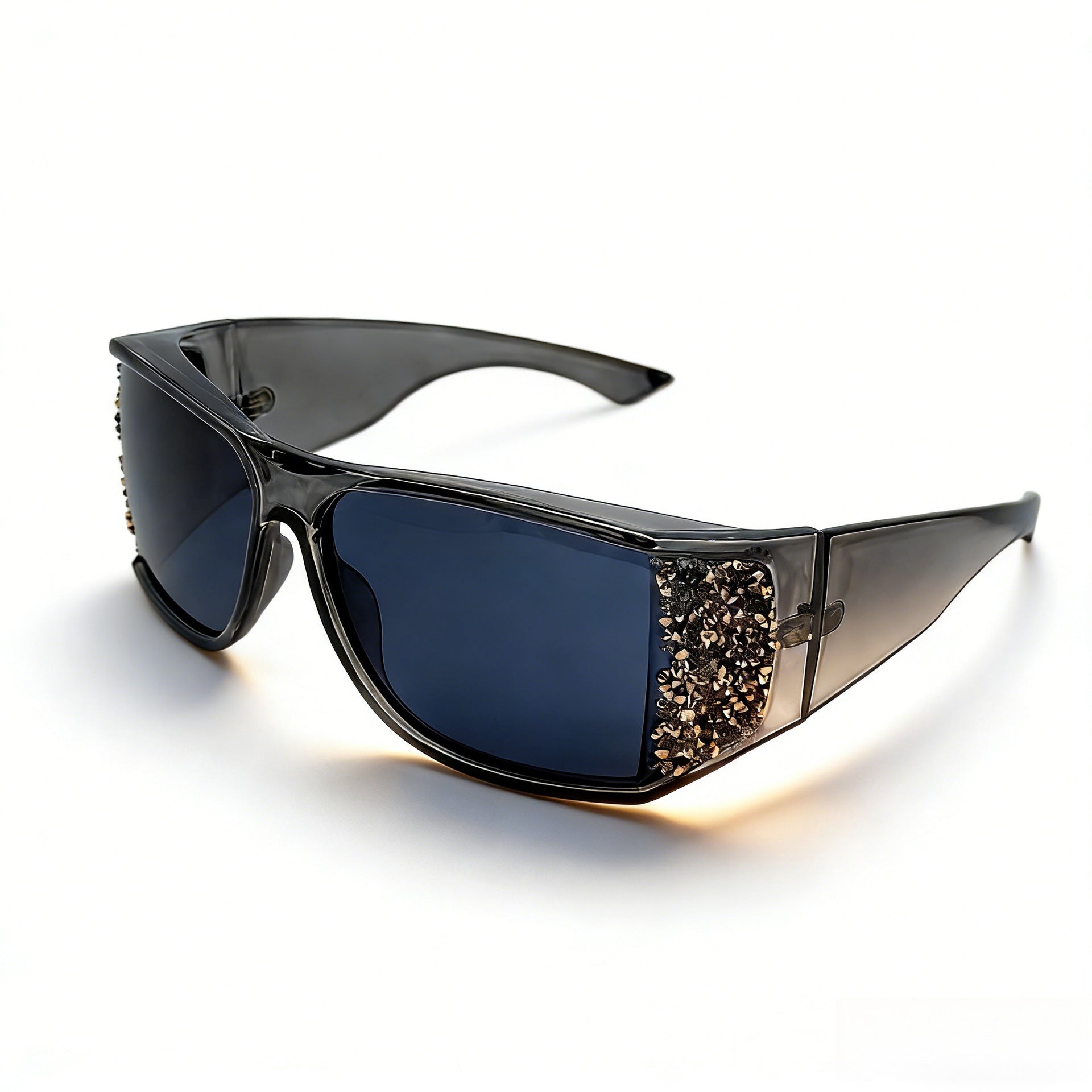 Trendy punk glasses retro large frame with diamonds y2k