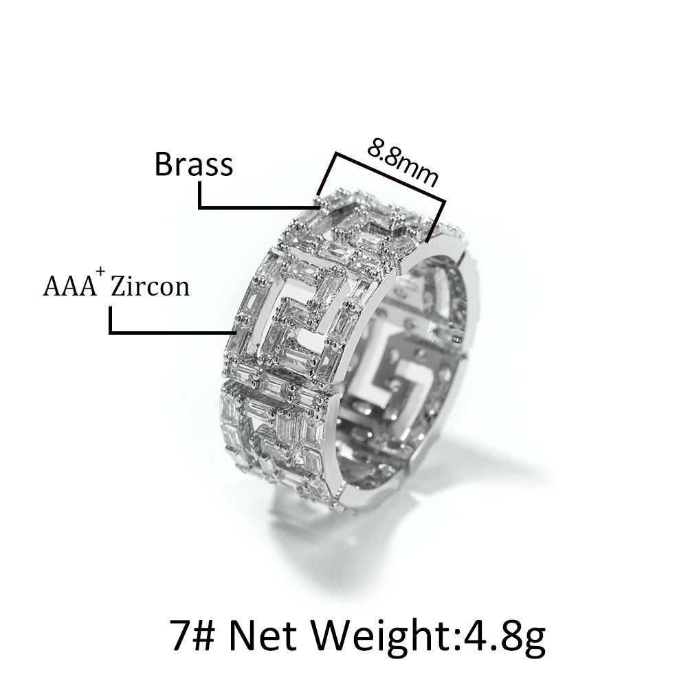 Rings Back Square Zirconium Ring Copper with Zircon Hip Hop St. Valentine's Spectrum