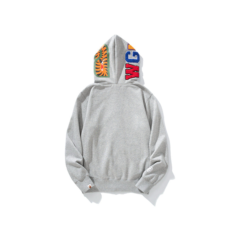 Bathing Ape Hoodie Grey Pink Double Hood Cardigan Zip Hooded Fleece Shark