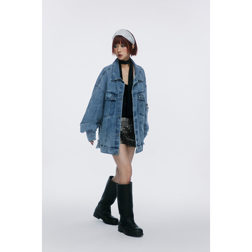 Unisex Jacket Vintage Rivet Washed Denim Jacket