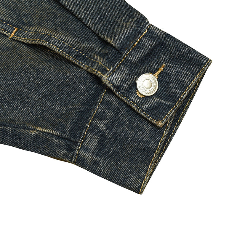 Unisex Jacket Vintage Loose Washed-out Lapel Overalls Men's Denim Jacket