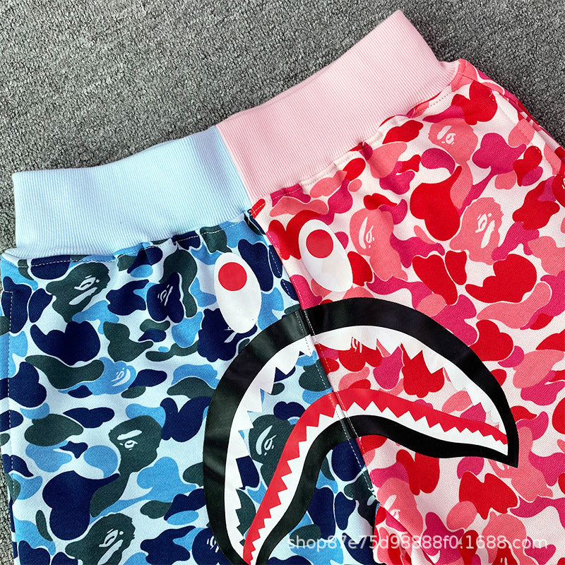 Bathing ape Bape Shorts Camo Alphabet Shark Straight Beach Pants