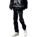 Men Jeans Vintage Black Knee Ripped Zipper Jeans