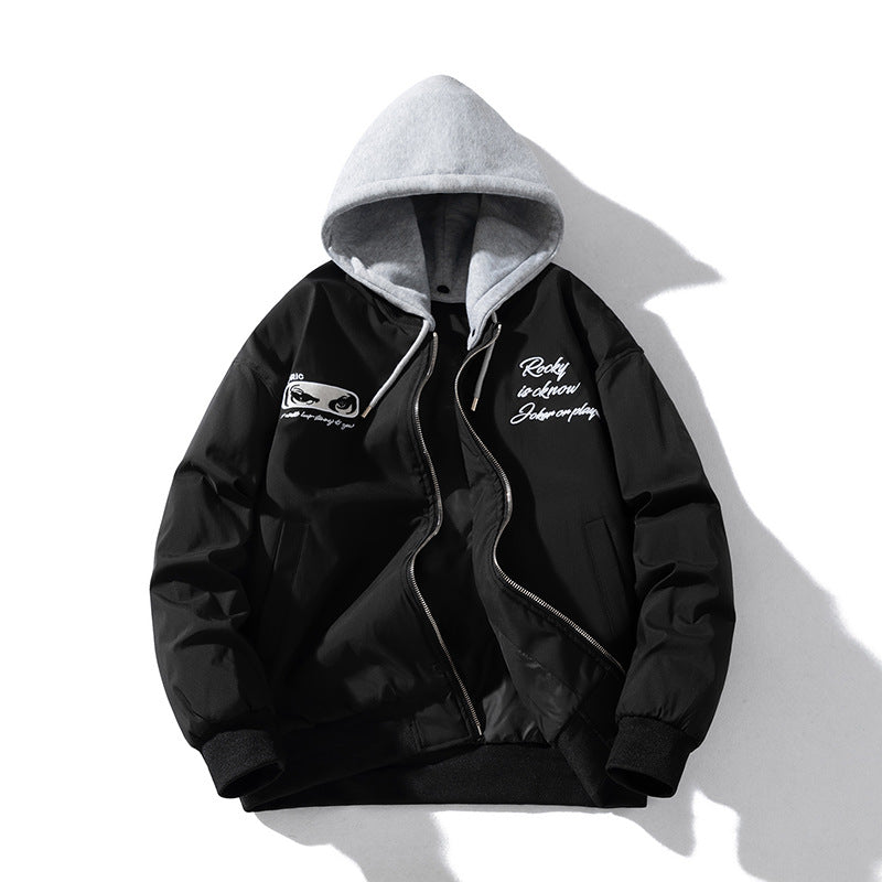 Mens Vintage Jackets Embroidered baseball jersey hooded jacket