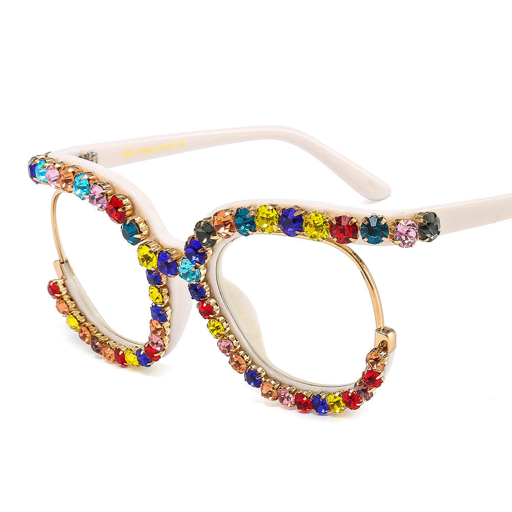 Trendy punk glasses half-frame diamond uv protection