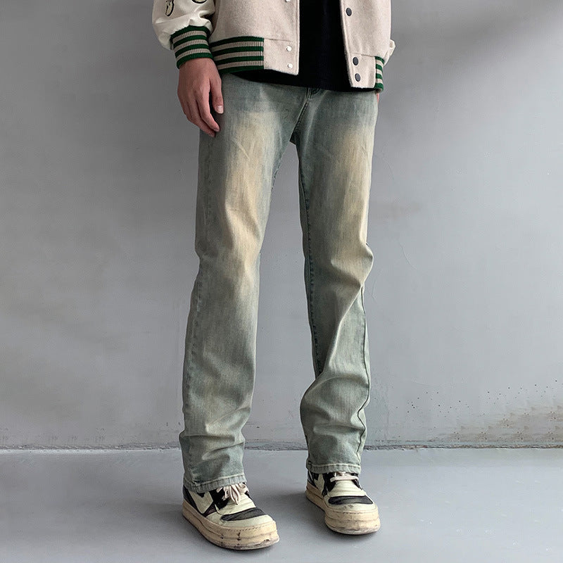 Men Jeans Washed Straight-Leg Trousers