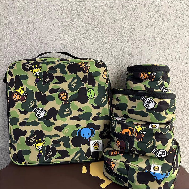 Bathing Ape Bape Bag Green Camouflage Little Monkey Storage Bag Five-piece Set