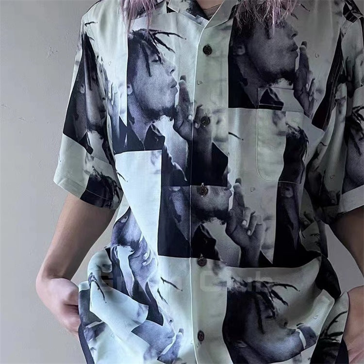GUILTYPARTIES TIGER Shirts 23ss Reggae Music Godfather Portrait Printed Hawaiian Short Sleeve Shirt Men