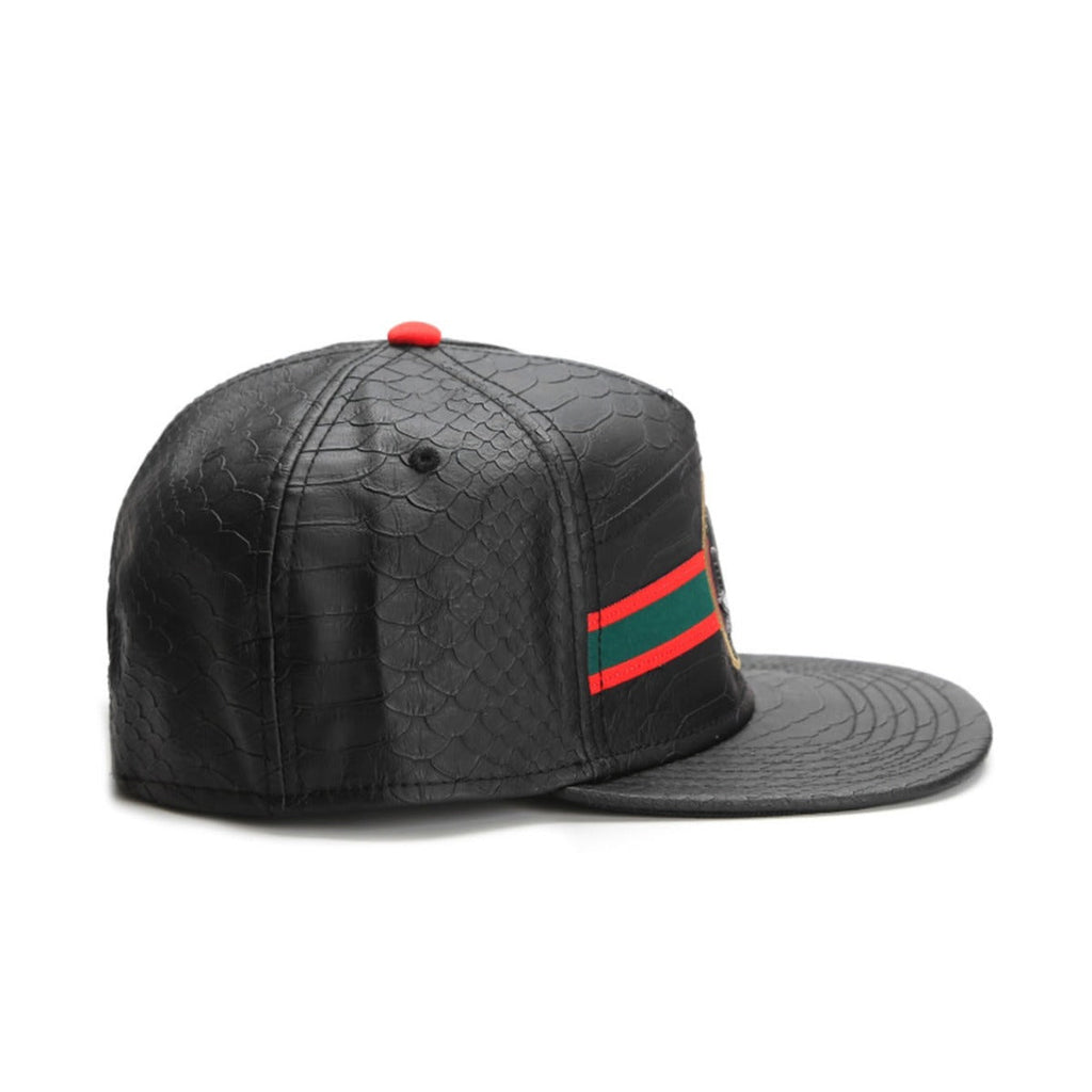 Trendy flat brimmed snapback hats leather metal logo adjustable