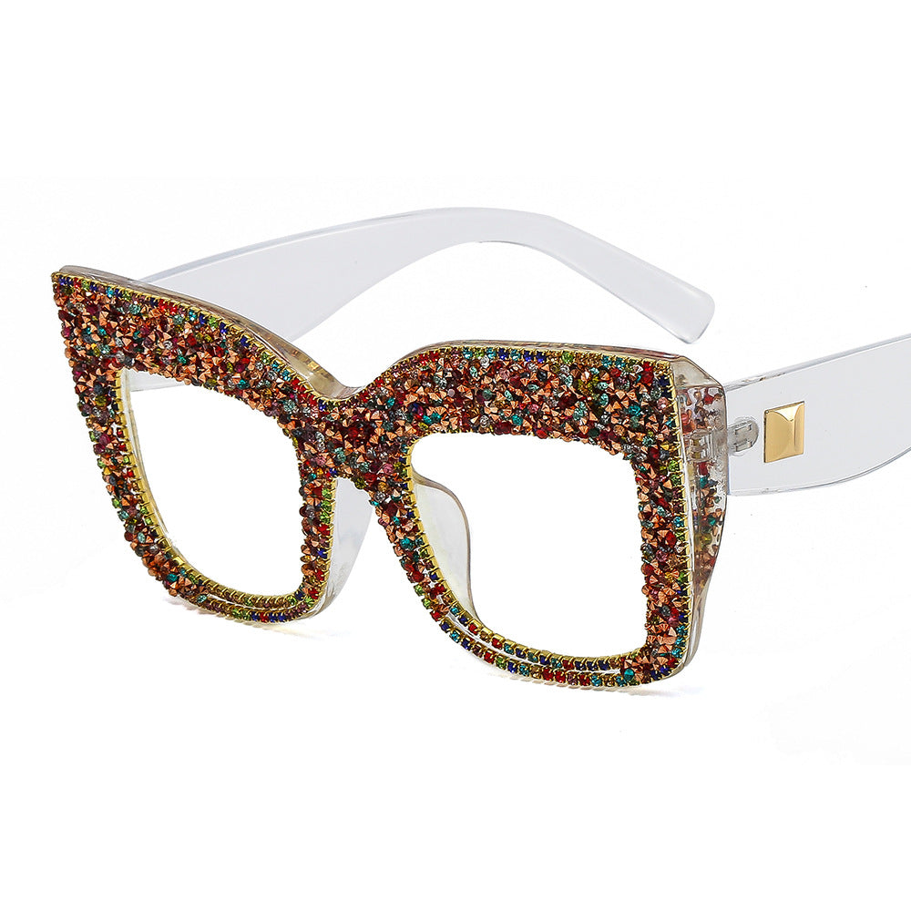 Trendy punk glasses large frame with diamonds