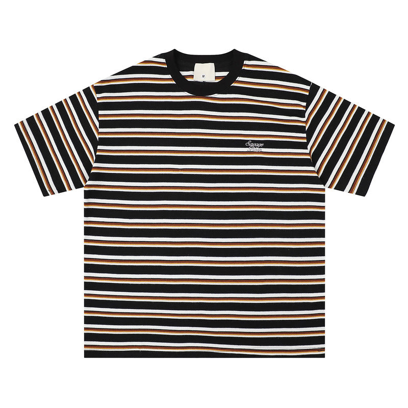 High-quality pure cotton T-shirt shoulder sleeve striped short sleeve