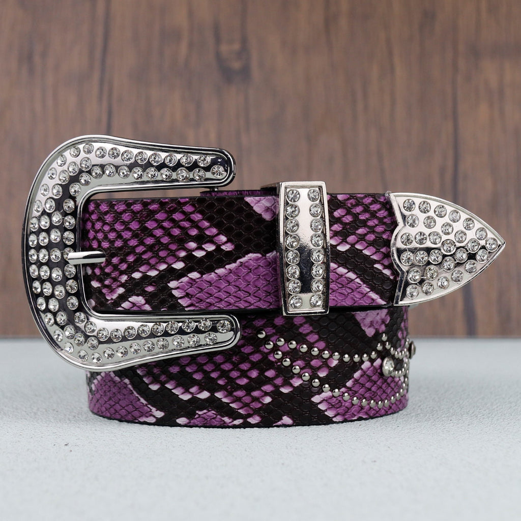 Hip-hop punk rhinestone belt python pattern