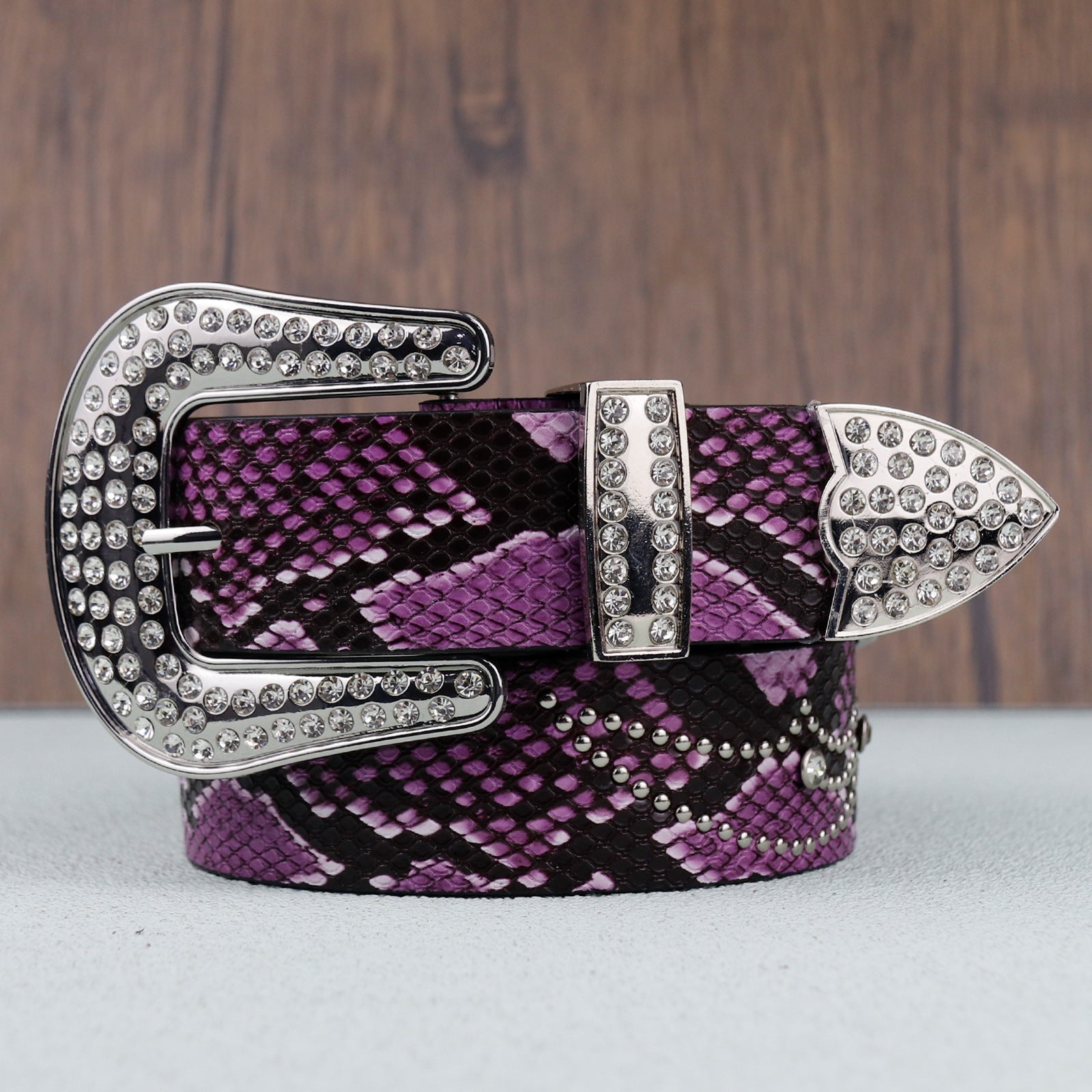 Hip-hop punk rhinestone belt python pattern