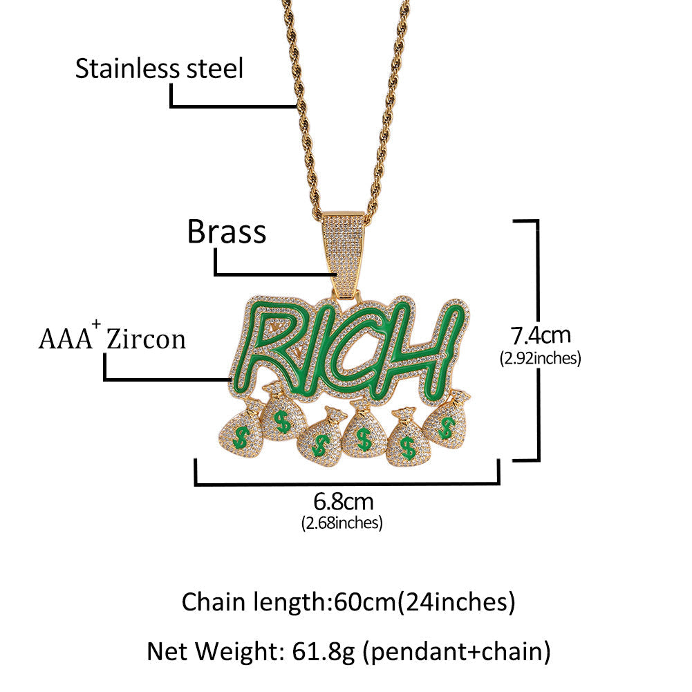 Jewelry RICH Money Bag Letter Pendant Oil Dripping Alphabet Pieces Night light Spectrum