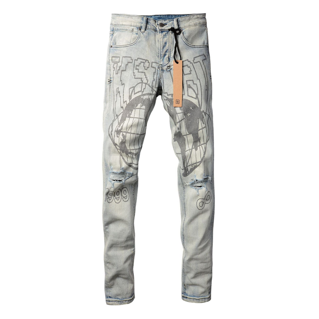 KSUBI Jeans Slim Fit Casual Stretch Ripped Jeans