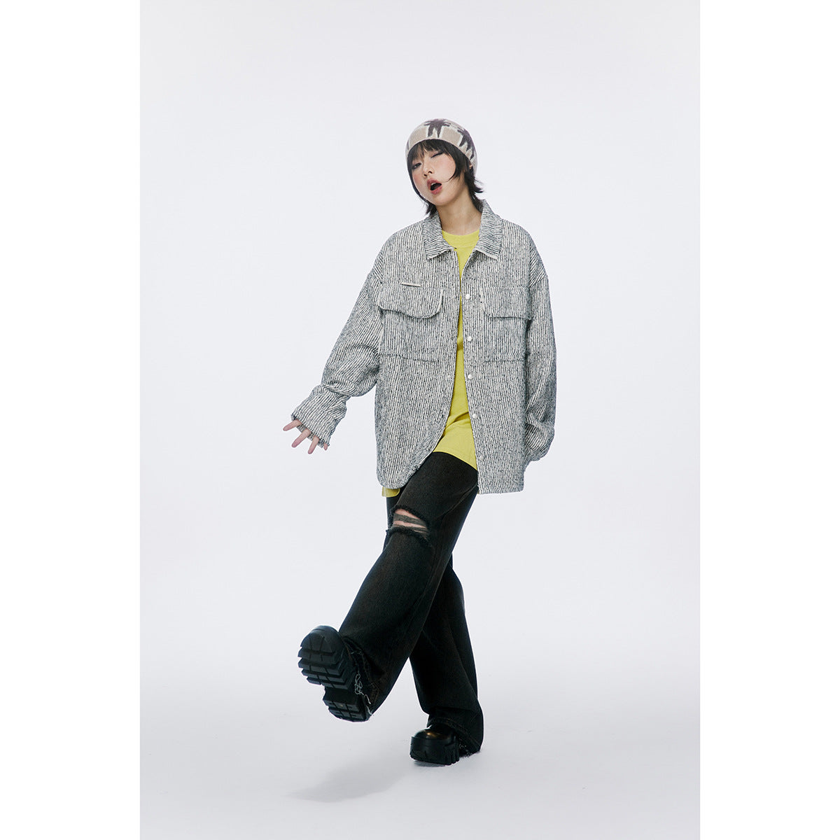 Unisex Jacket Spring and Autumn Vintage Overalls Jacket Loose Lapels Coat